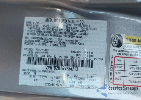 2006 Ford Mustang Gt из США, поврежденный, VIN 1ZVHT82H165236712